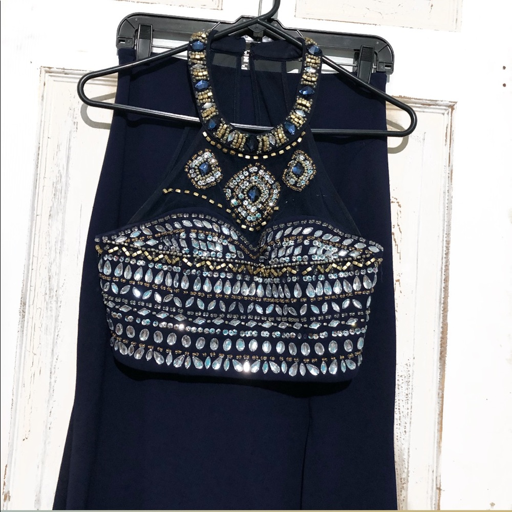 Crop top prom dress.